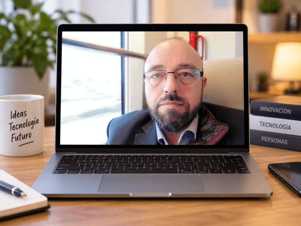 Imagen de una persona en la pantalla de un portatil