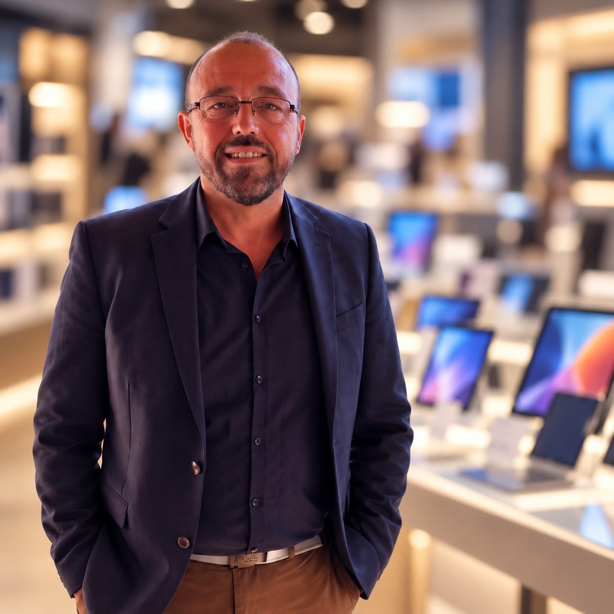 Sergi Vila, asesor de TecnoIA360, con una tablet en la tienda